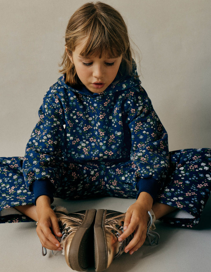 Printed Hoodie-Starboard Blue Meadow Floral