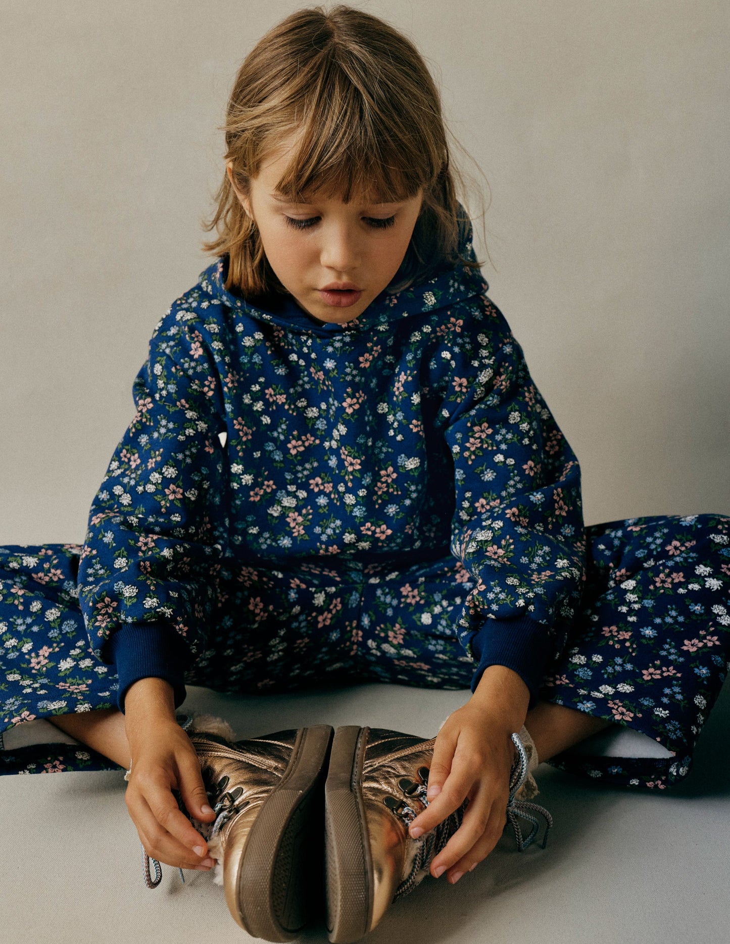 Printed Hoodie-Starboard Blue Meadow Floral