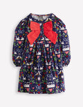 Norah Button-Through Bow Dress-Starboard Blue Love Birds