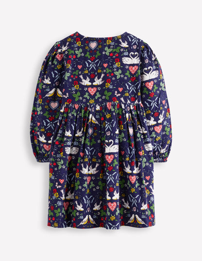 Bow Button Through Dress-Starboard Blue Love Birds-3