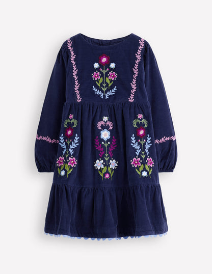 Clover Blouson Cord Dress-College Navy-2