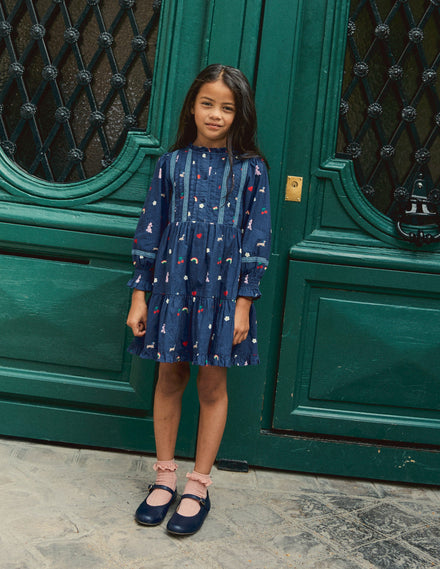Lace Detail Woven Dress-Starboard Blue Parisian