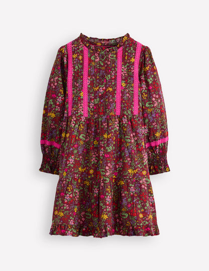 Lace Detail Woven Dress-Chestnut Flower Meadow-2