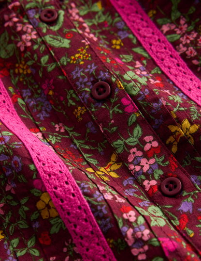 Lace Detail Woven Dress-Chestnut Flower Meadow-4