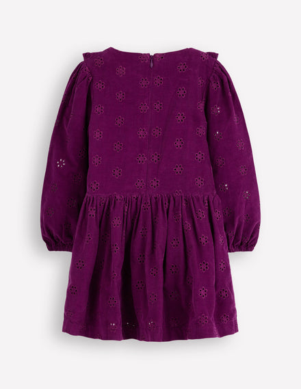 Cord Broderie Dress-Blackberry