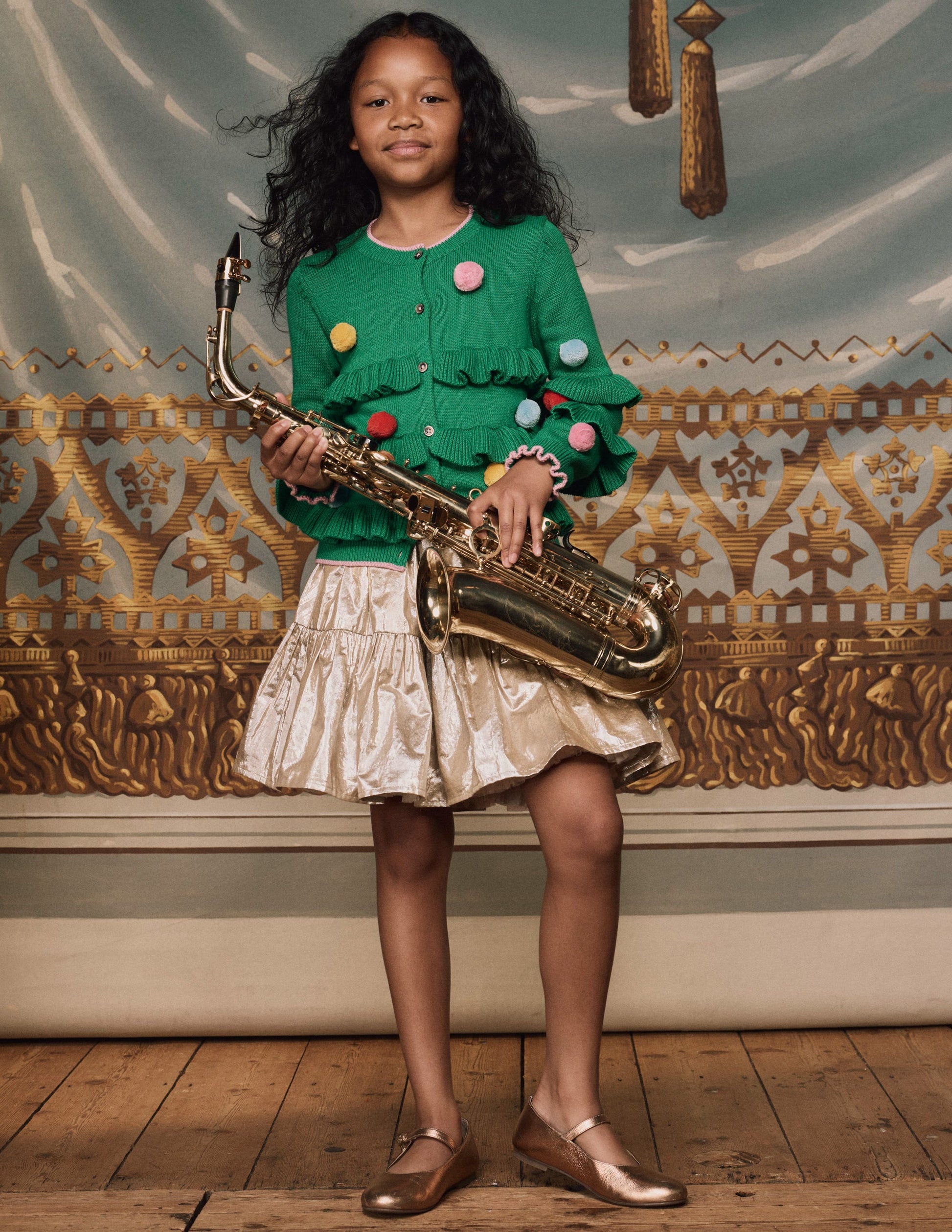 Metallic Tiered Skirt-Gold Metallic-4