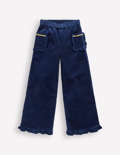 Cord Frill Pull-on Trousers-Navy Sparkle-1