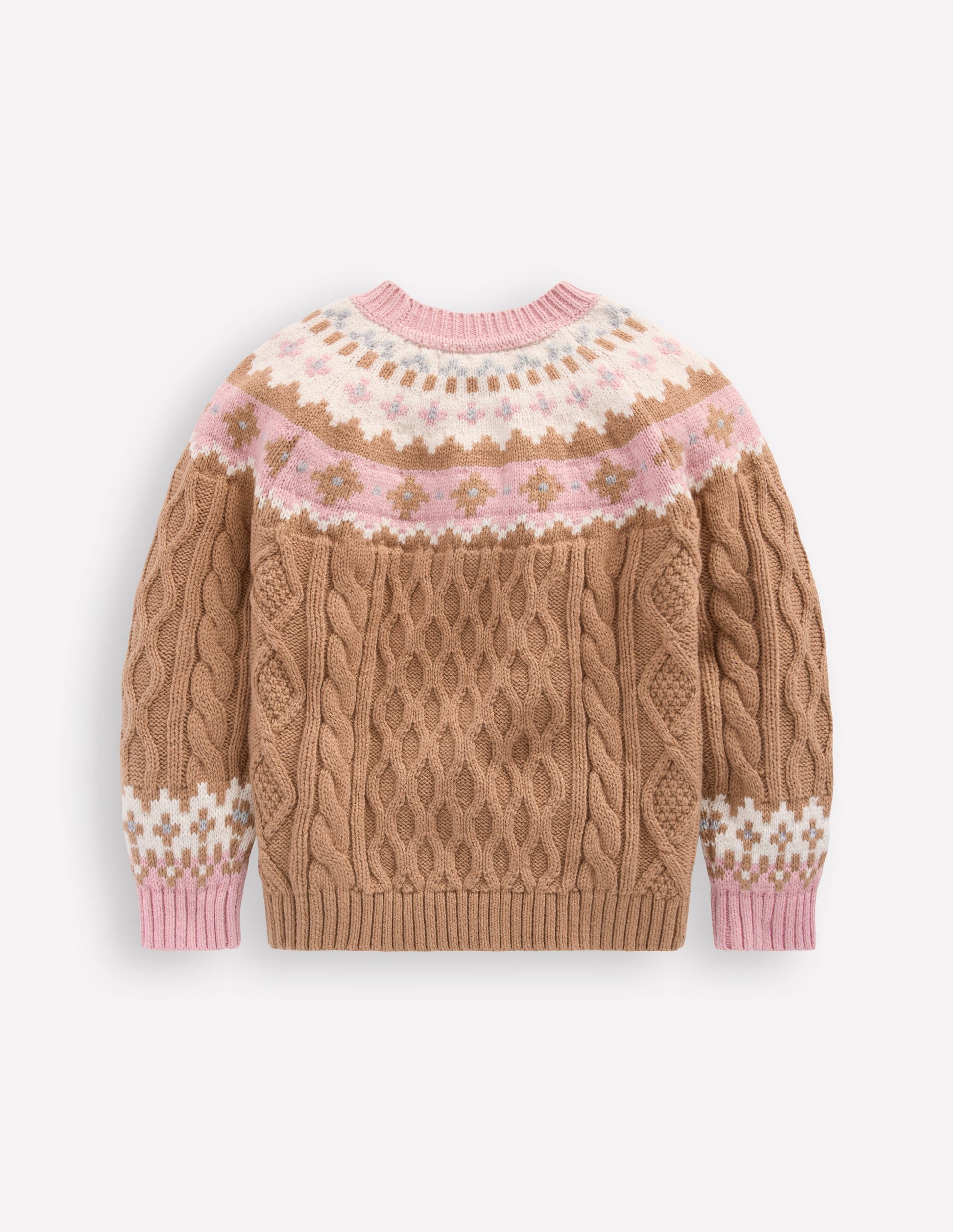 Fair Isle Cable Jumper-Camel Melange-3