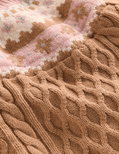Fair Isle Cable Jumper-Camel Melange-4