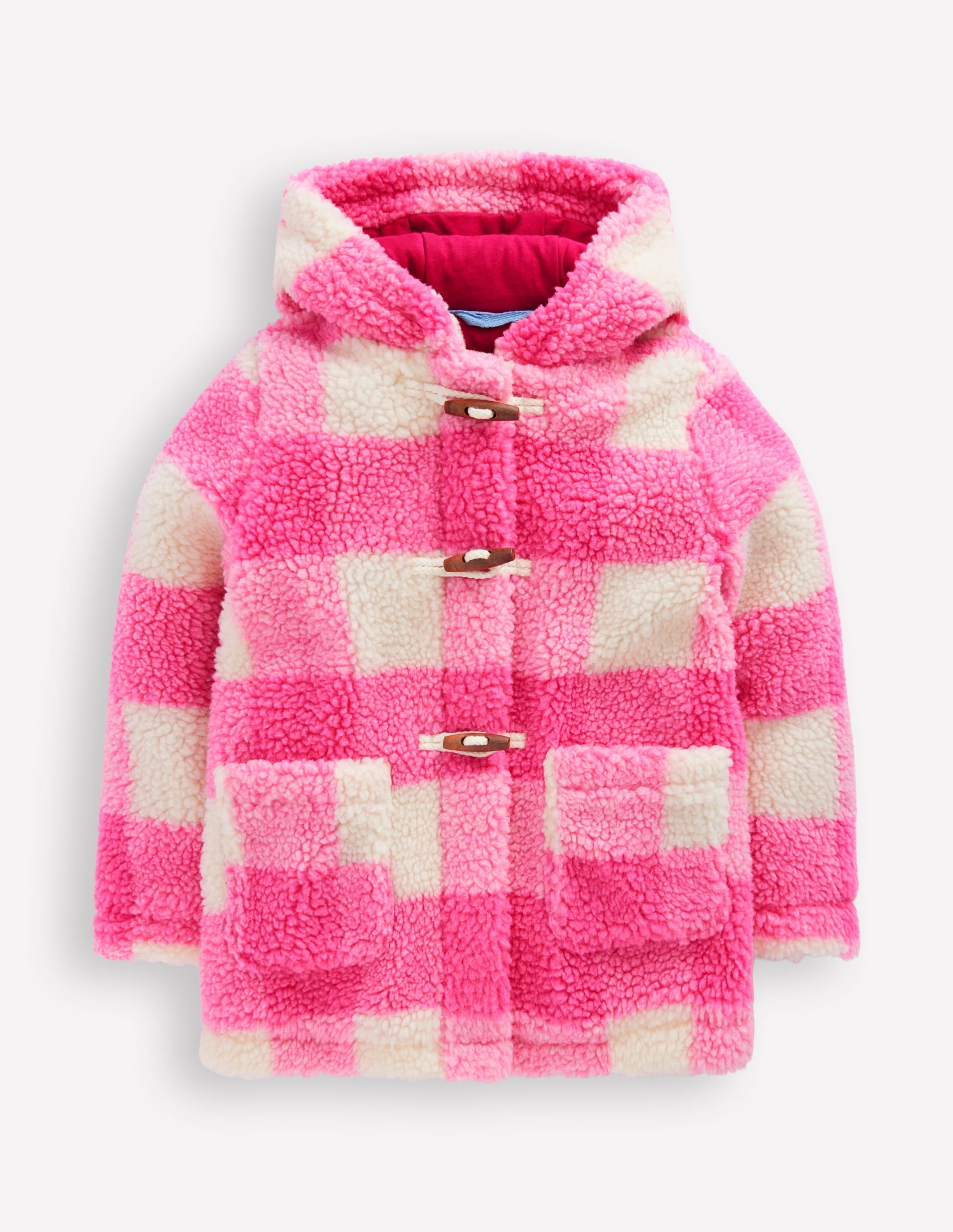 Borg Duffle Coat-Azalea Pink Gingham - Image 1