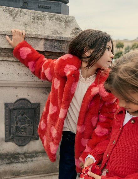 Faux Fur Collared Coat-Hearts