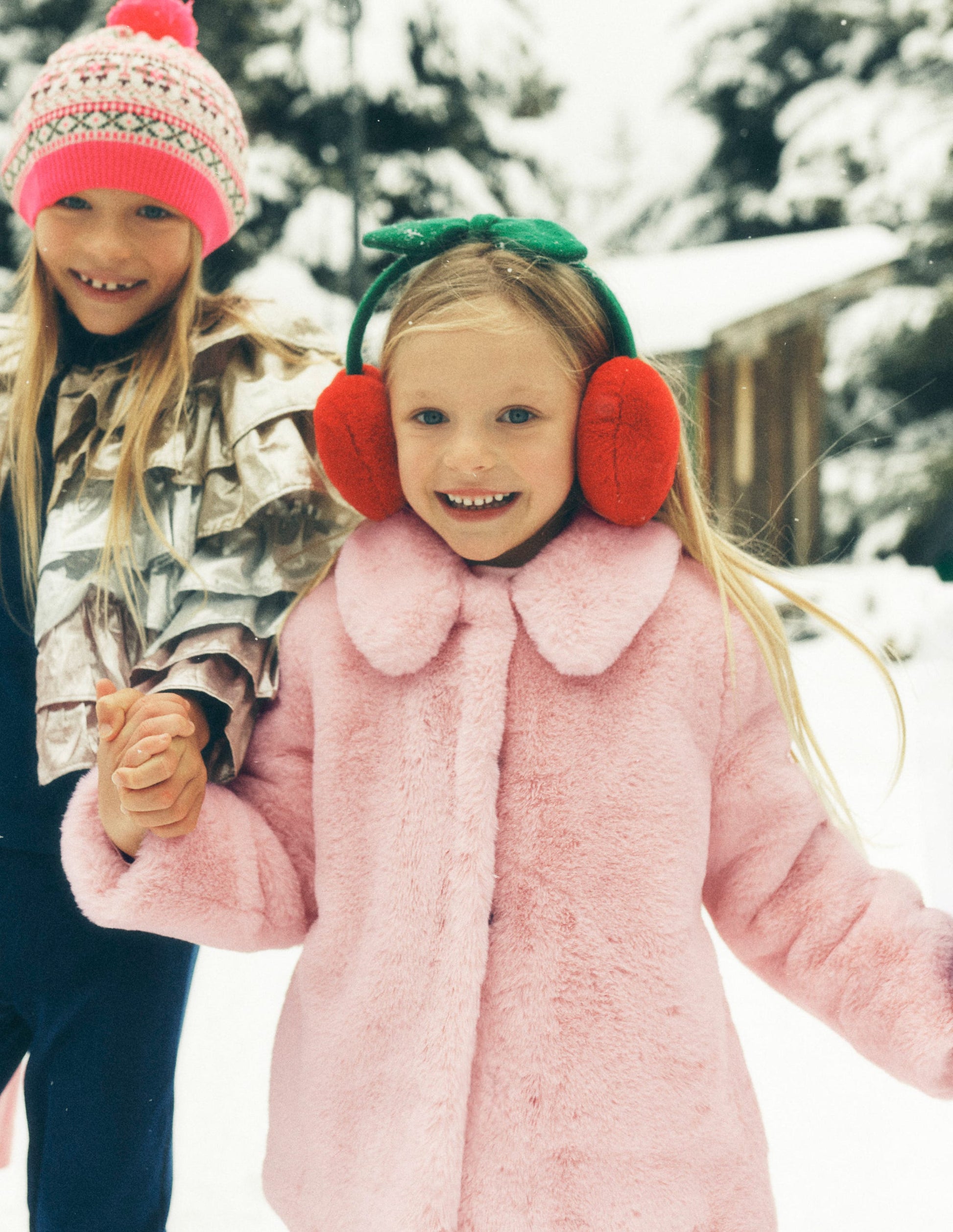 Faux Fur Collared Coat-Pink-1