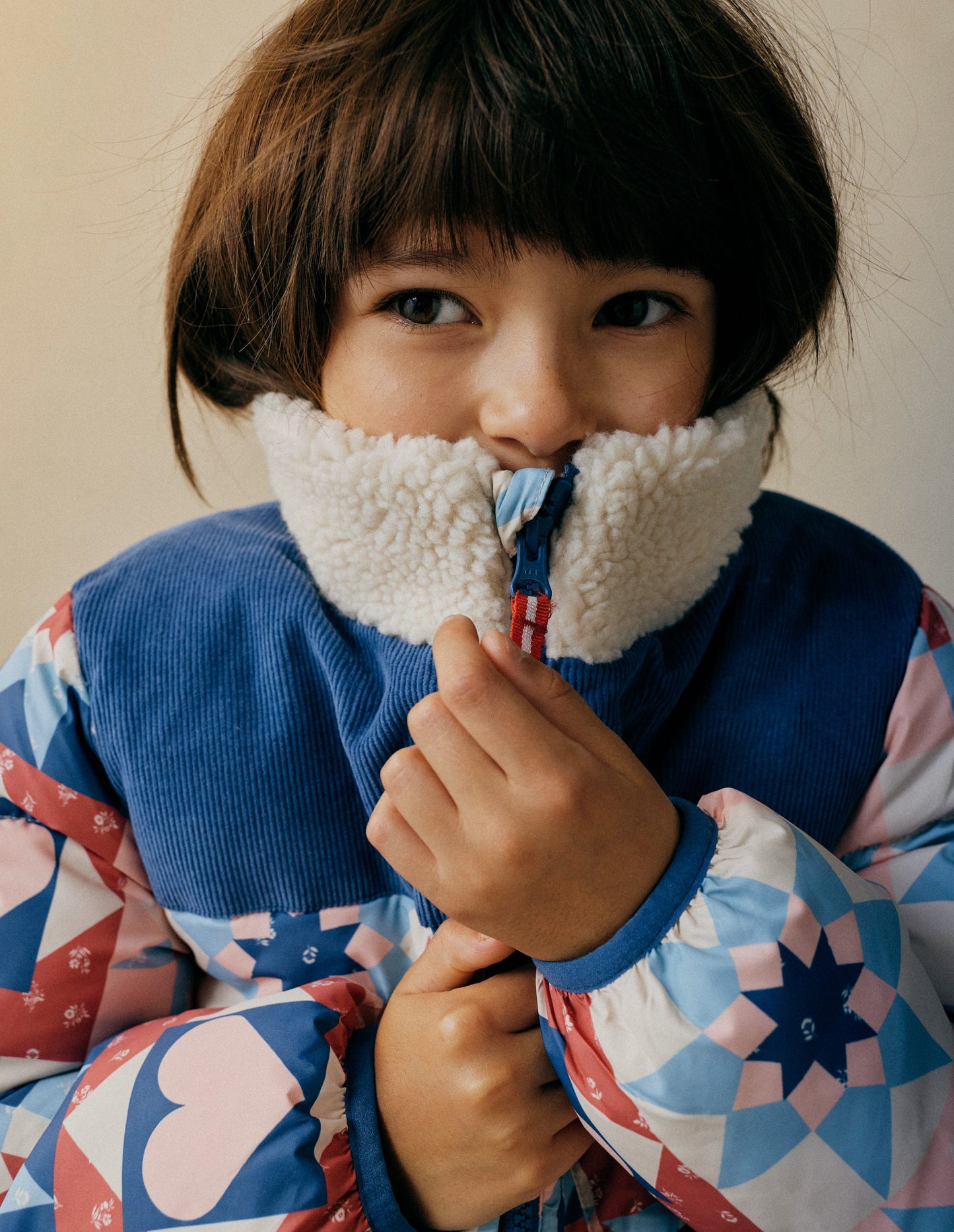 Cosy Puffer Jacket-Alaskan Blue Patchwork