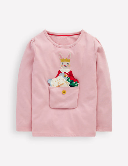 Puff Sleeve Dress Up Appliqué-Vintage Pink Christmas Bunny
