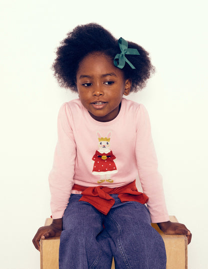 Puff Sleeve Dress Up Appliqué-Vintage Pink Christmas Bunny-4