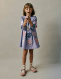 Heart Appliqué  Dress-Dusty Blue Hearts