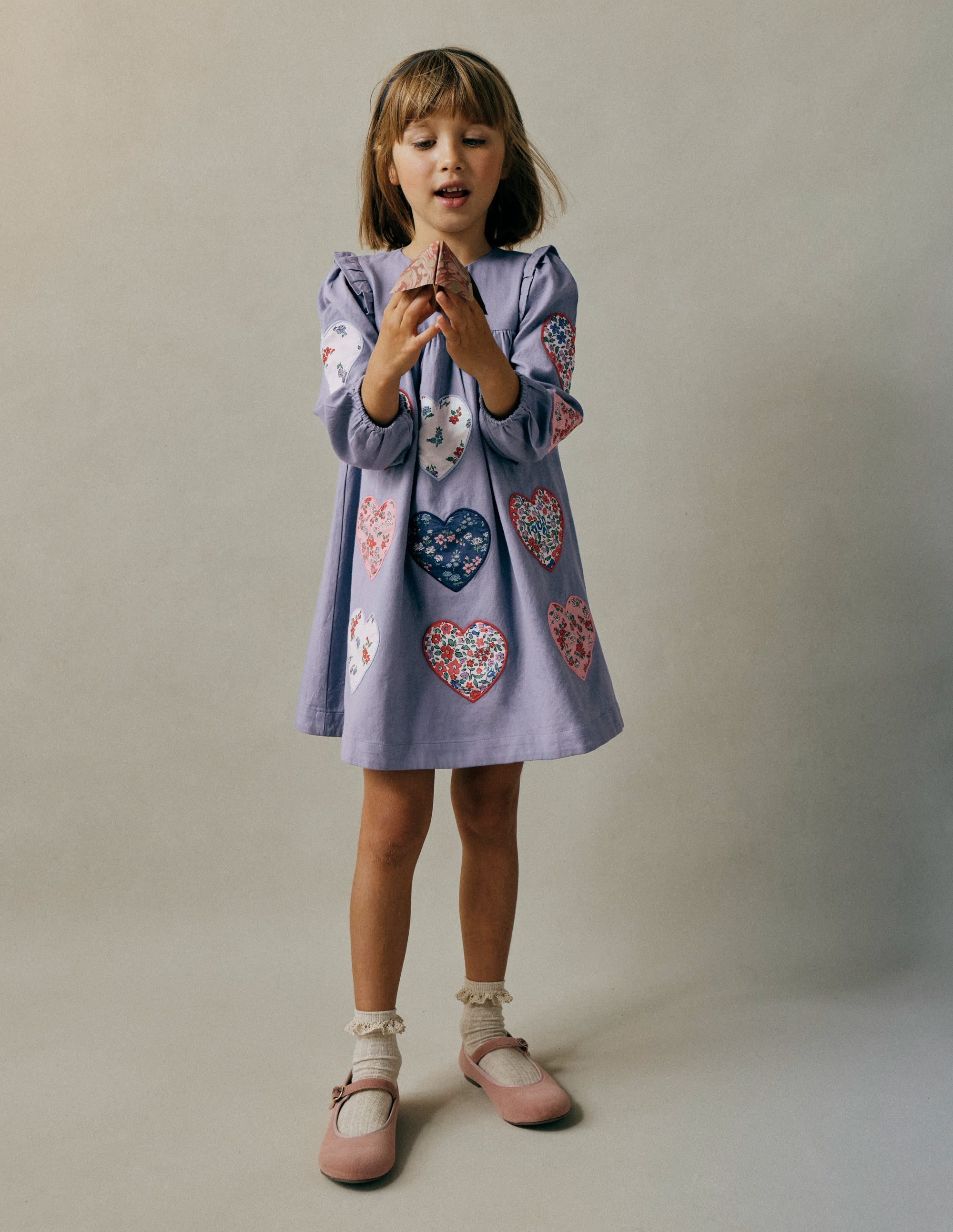 Heart Appliqué  Dress-Dusty Blue Hearts - Image 1
