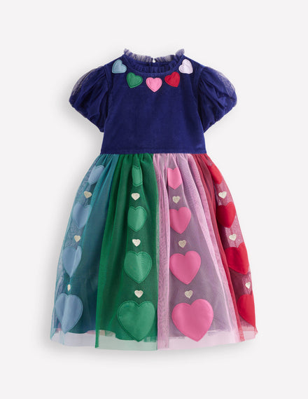 Velvet Tulle Occasion Dress-College Navy Hearts