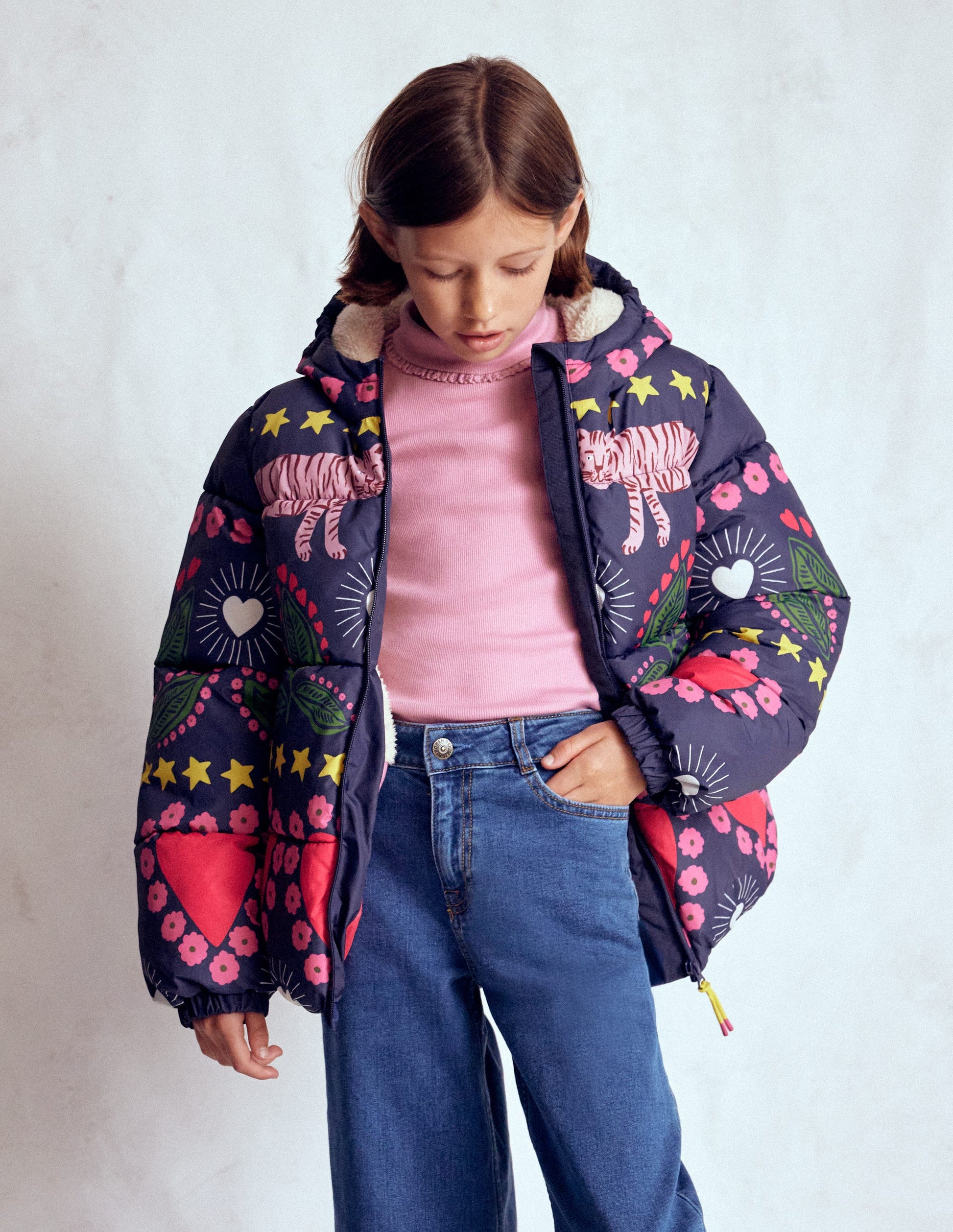 Fun Padded Coat-College Navy Tiger Stripe-3