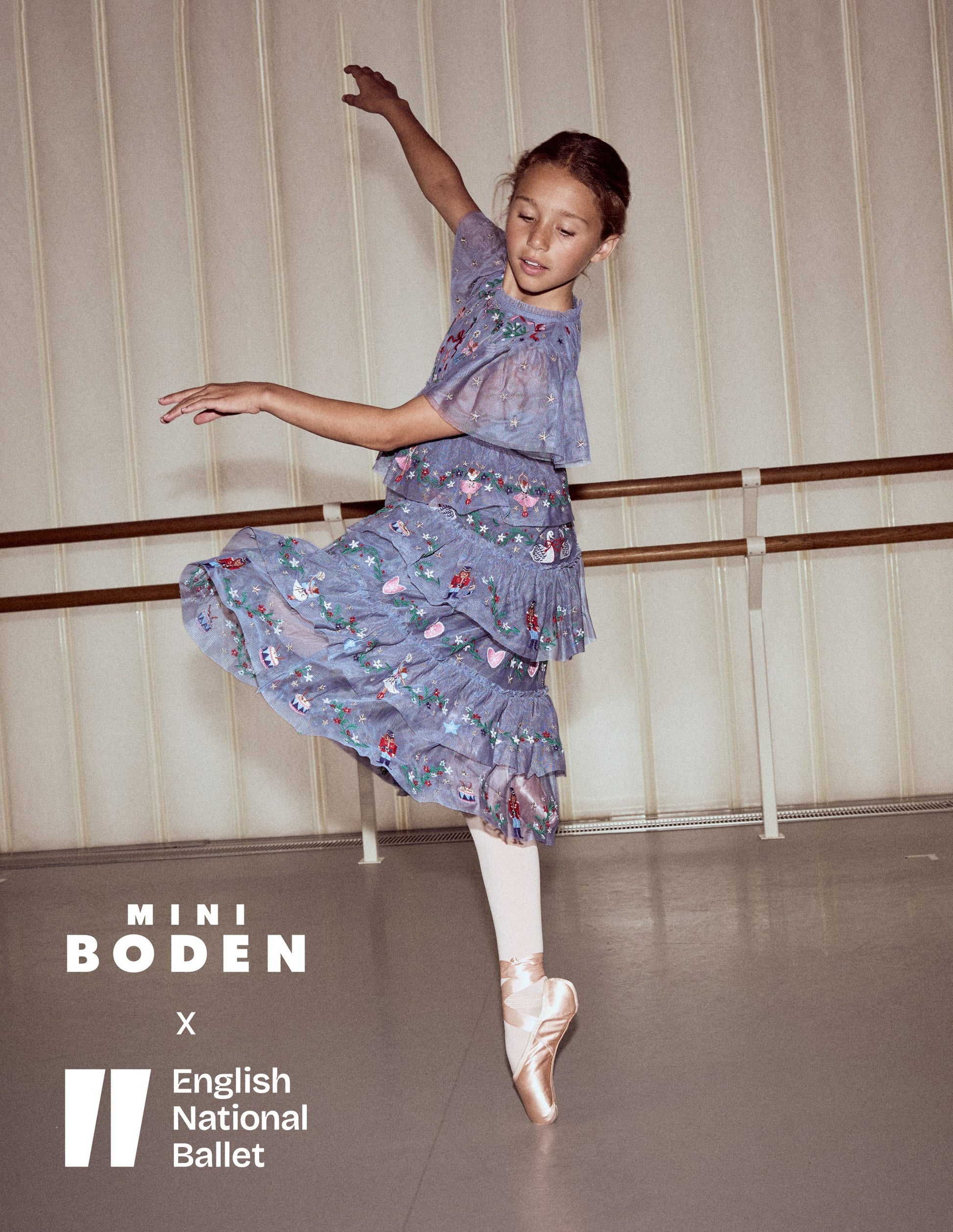 Embroidered Tulle Ruffle Dress-Stormbolt Blue Embroidery-1