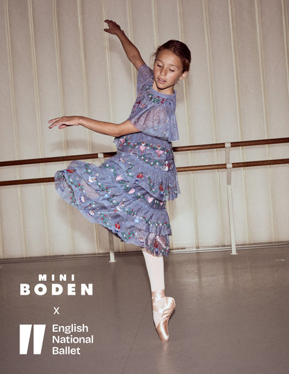 Embroidered Tulle Ruffle Dress-Stormbolt Blue Embroidery-1