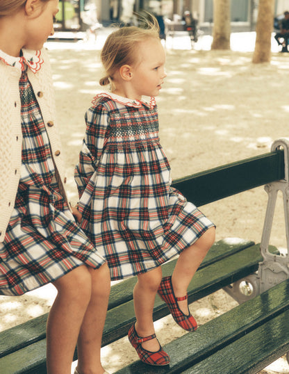 Cosy Collar Detail Smock Dress-Ivory Check-1