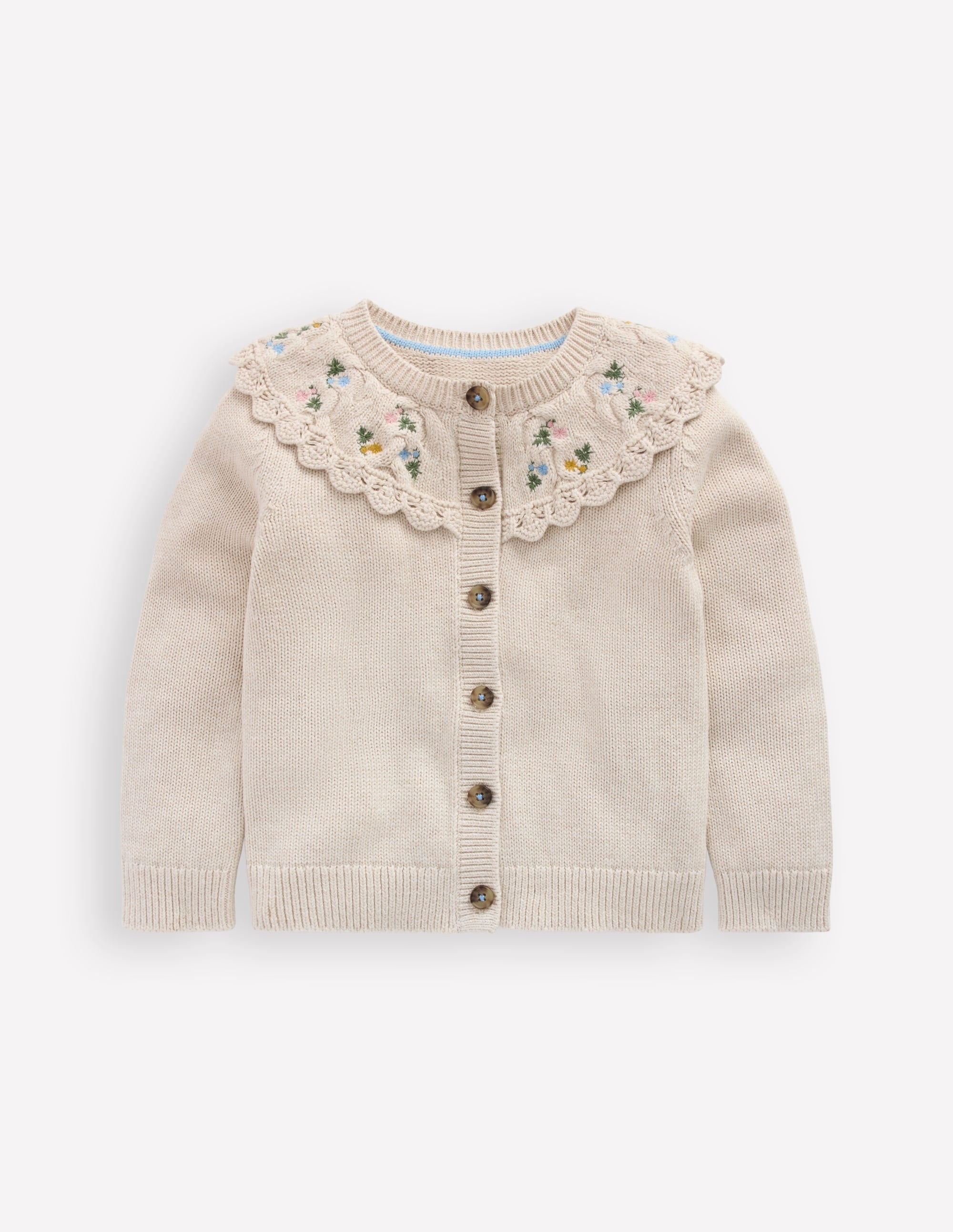 Embroidered Yoke Cardigan-Oatmeal Marl - Image 1