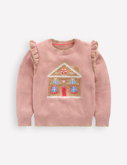 Fun Frill Logo Jumper-Vintage Pink Gingerbread House