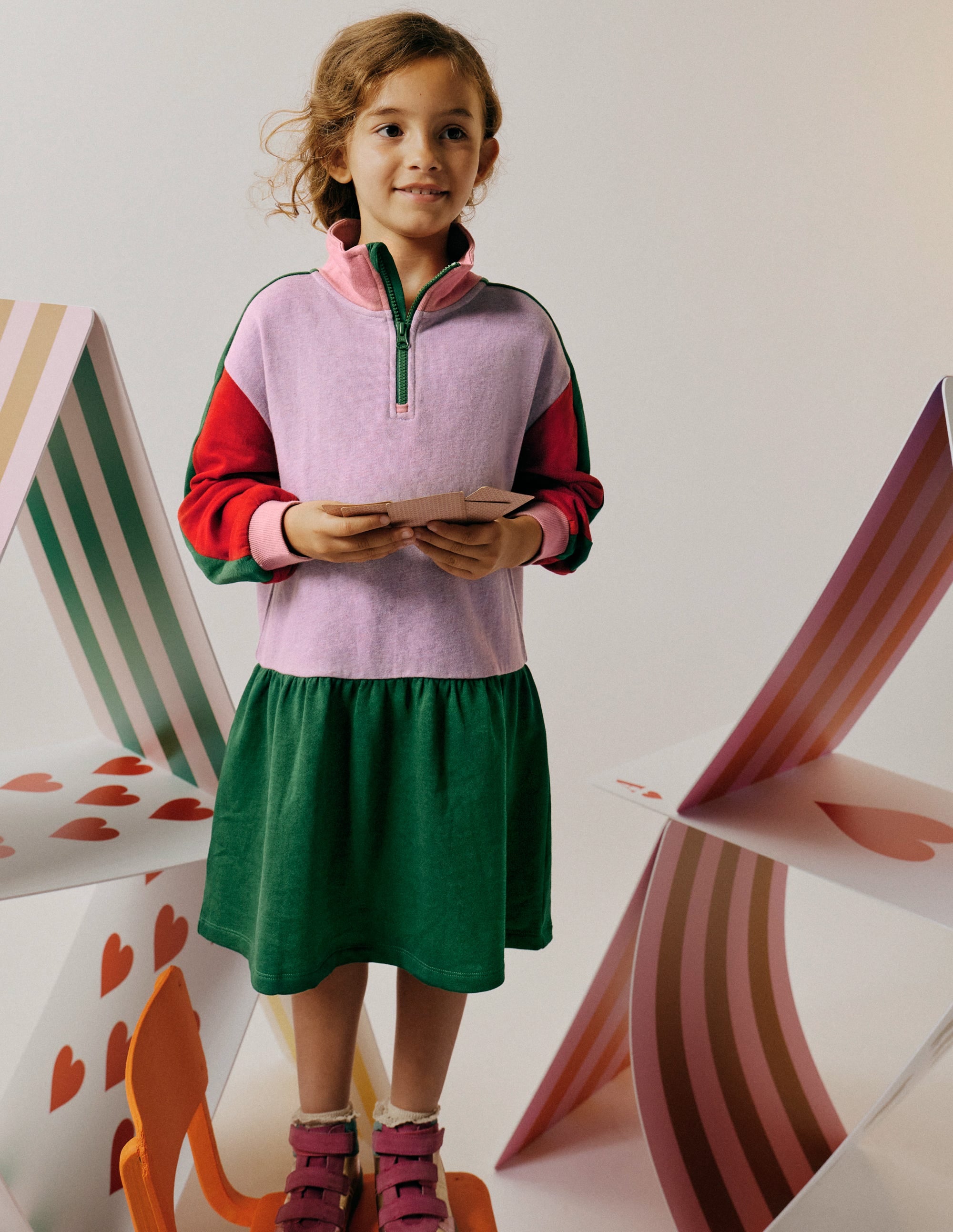 Half Zip Sweat Dress-Colour Block Marl - Image 1
