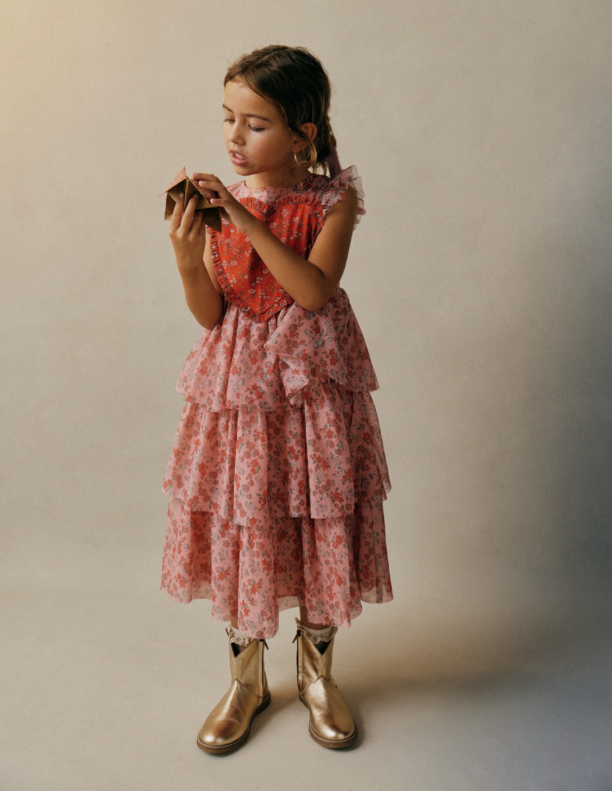 Heart Tulle Dress-Salmon Pink Meadow Floral - Image 4