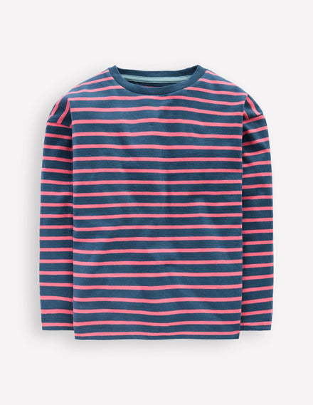Long Sleeve Relaxed Breton-North Sea Blue/Salmon Pink