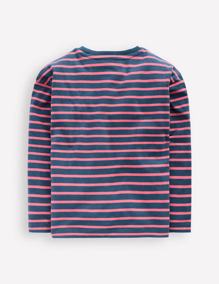 Long Sleeve Relaxed Breton-North Sea Blue/Salmon Pink