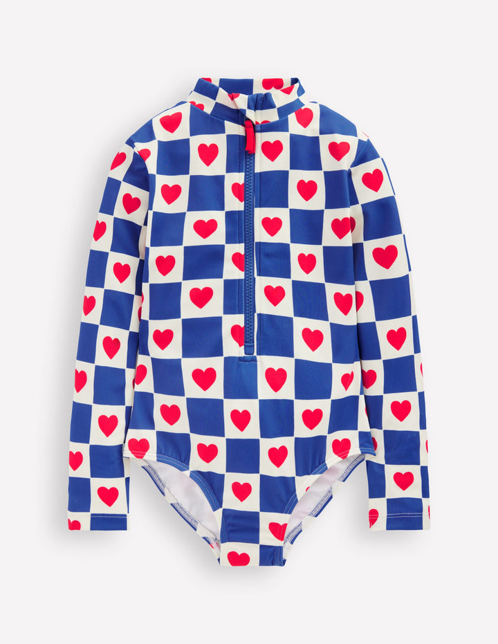 Long-Sleeved Swimsuit-Bluejay Heart Stamp