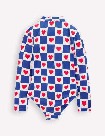 Long-Sleeved Swimsuit-Bluejay Heart Stamp-2