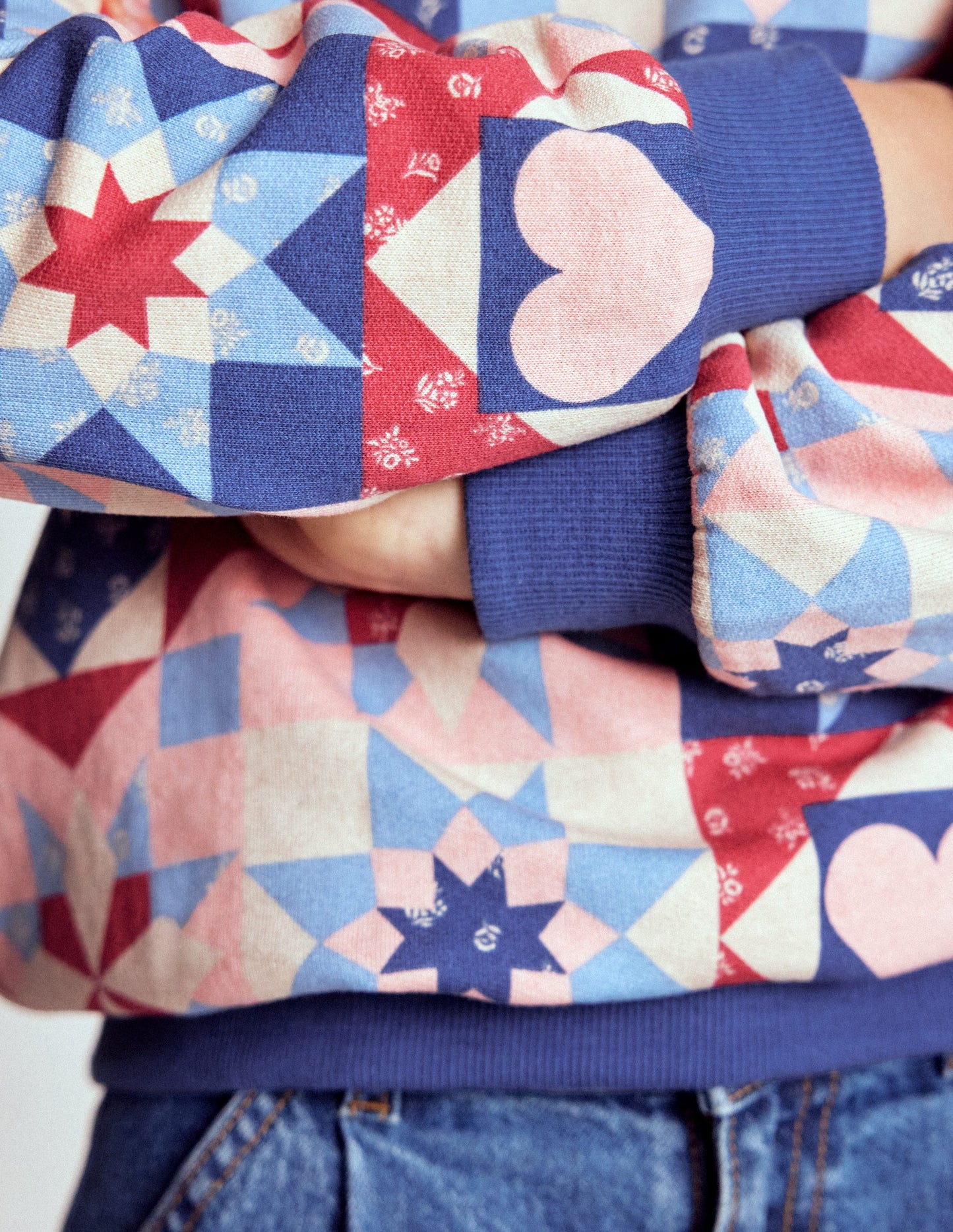 Printed Sweatshirt-Alaskan Blue Patchwork