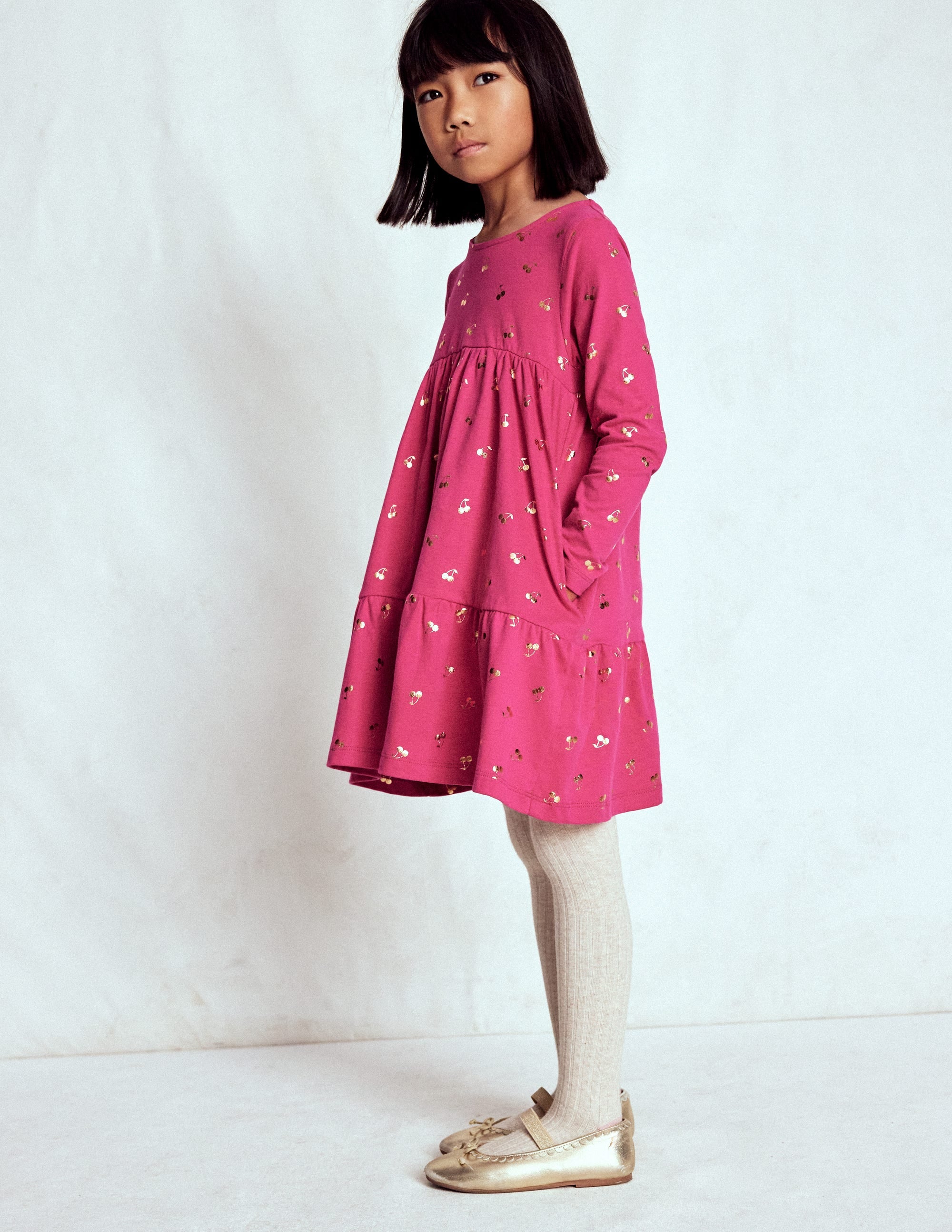Ariel Long Sleeve Twirly Dress-Cherry Jam Foil Cherries - Image 1