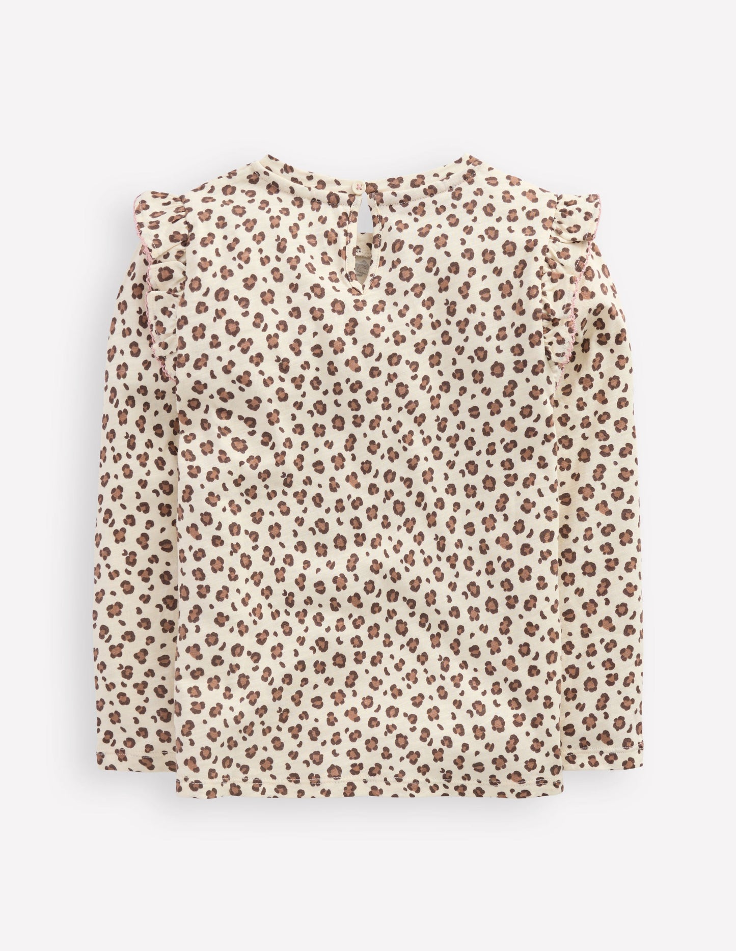 Frill Sleeve Slub Top-Vanilla White Leopard