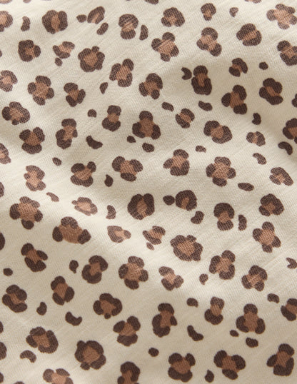 Frill Sleeve Slub Top-Vanilla White Leopard-3