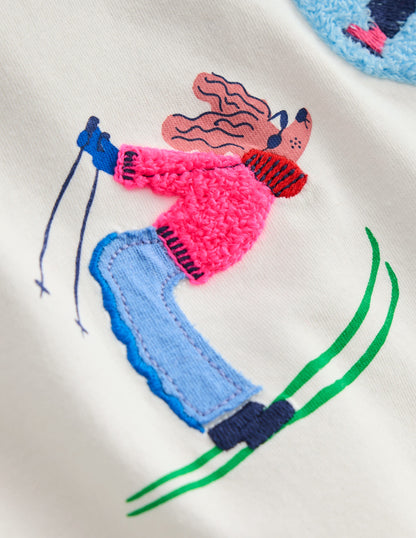 Long Sleeve Bouclé T-shirt-Soft Ivory Skiers-3