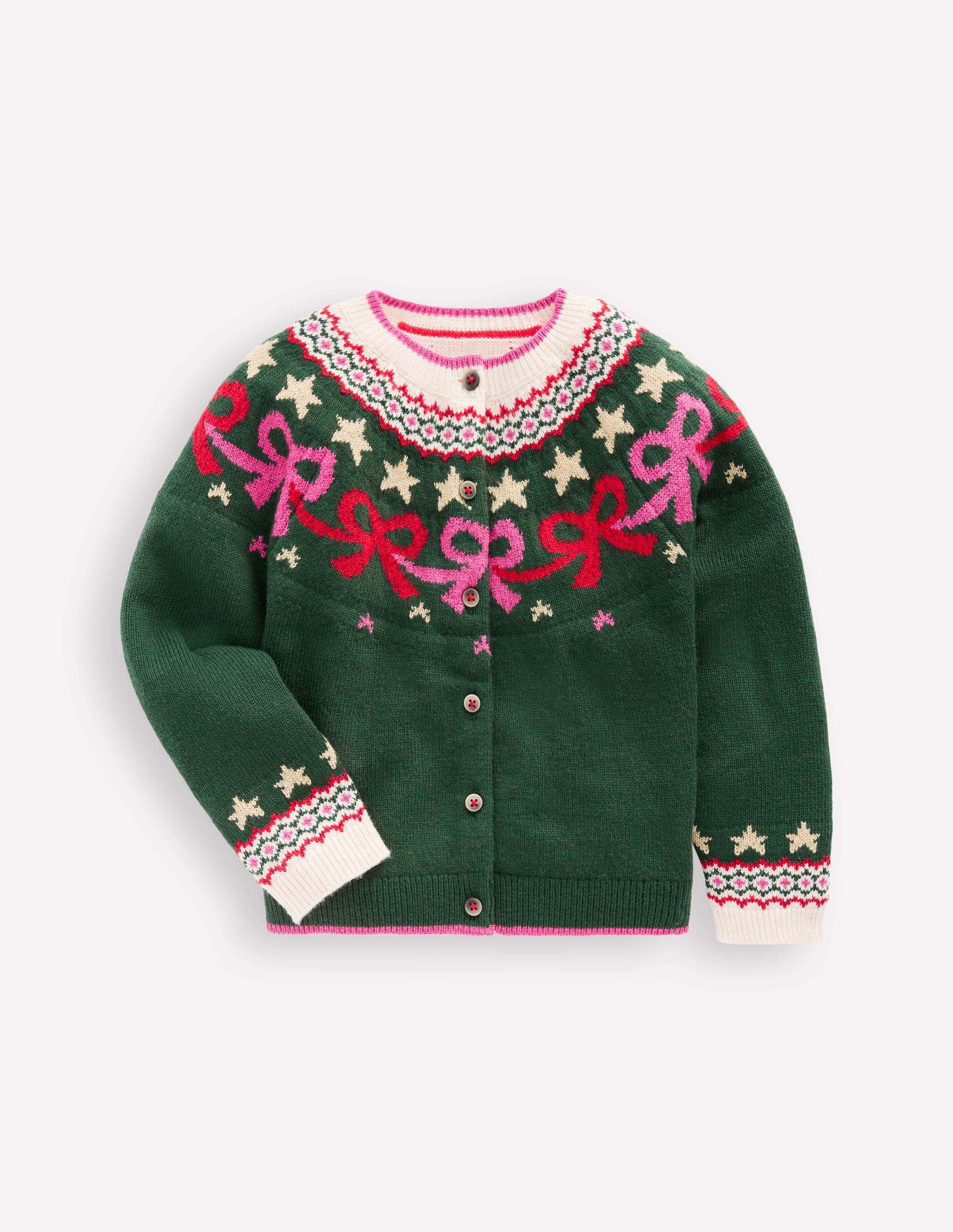 Edie Fair Isle Cardigan-Emerald Night Bows - Image 1