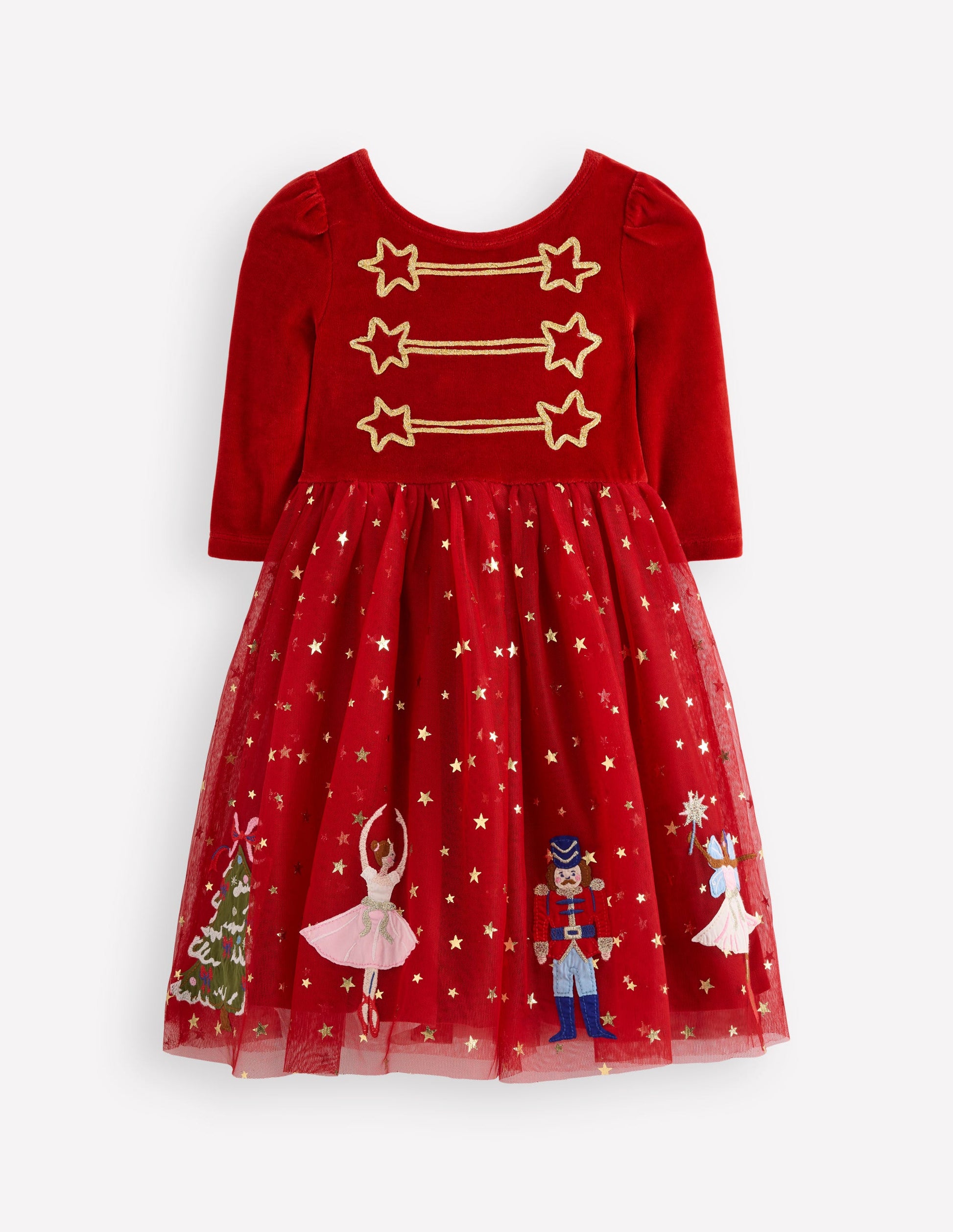 Velour Tulle Appliqué Dress-Carmine Red Nutcracker-2
