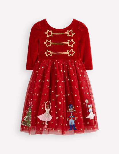 Velour Tulle Appliqué Dress-Carmine Red Nutcracker-2