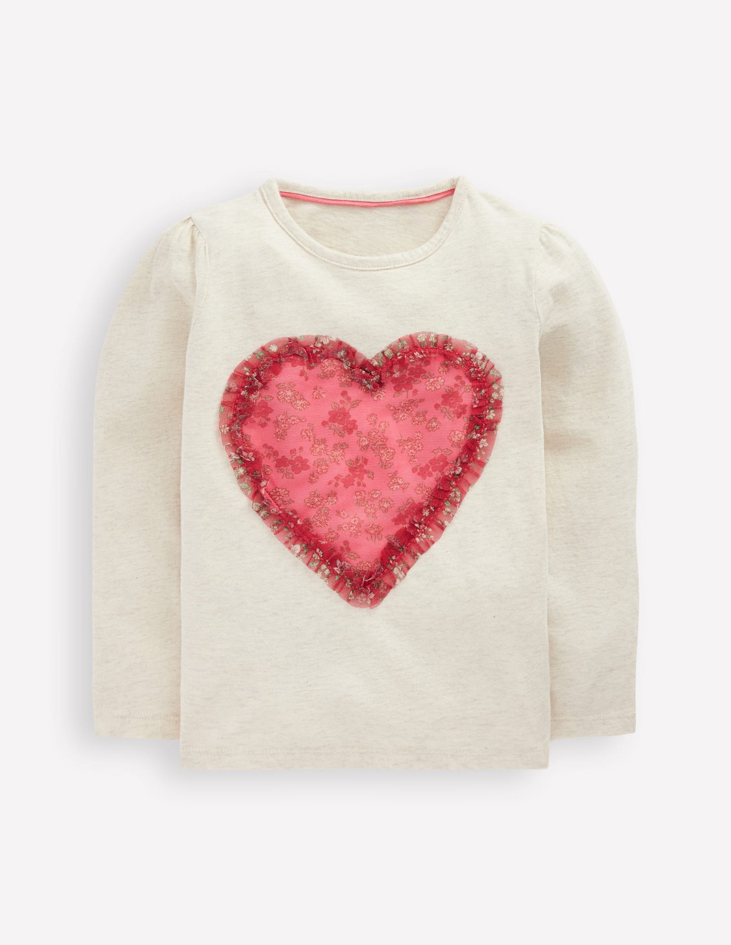 Puff Sleeve Appliqué  T-shirt-Ruffle Heart