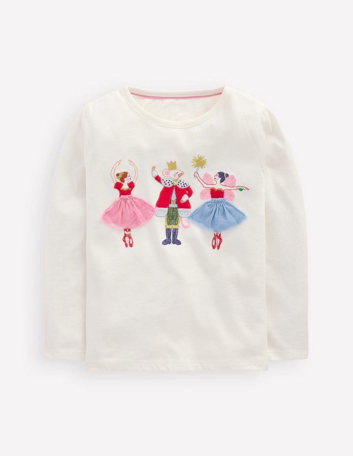 Puff Sleeve Appliqué  T-shirt-Soft Ivory Nutcracker