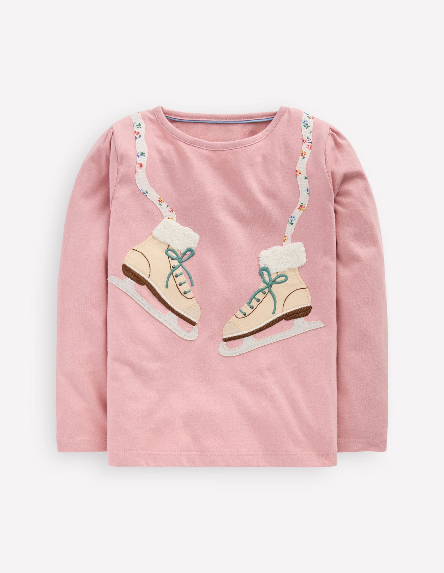 Puff Sleeve Appliqué  T-shirt-Vintage Pink Skates