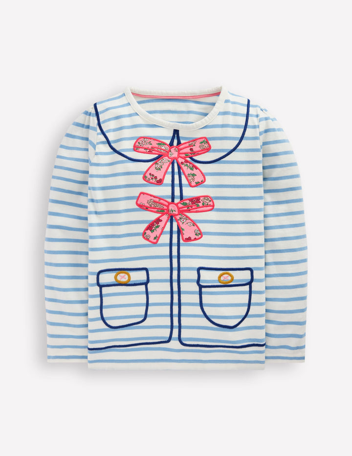 Puff Sleeve Appliqué  T-shirt-Soft Ivory/Glacier Blue