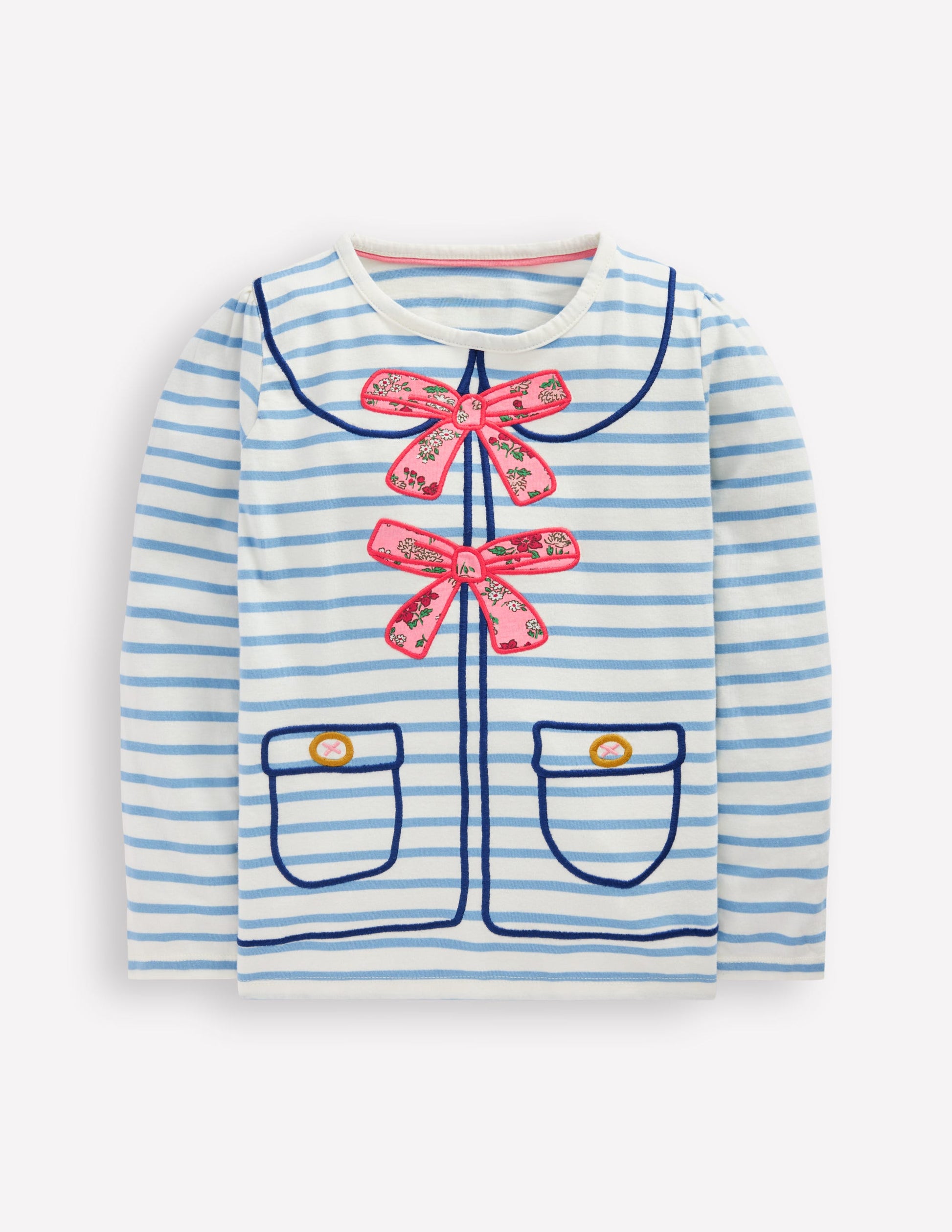 Puff Sleeve Appliqué  T-shirt-Soft Ivory/Glacier Blue-3