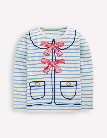 Puff Sleeve Appliqué  T-shirt-Soft Ivory/Glacier Blue-3