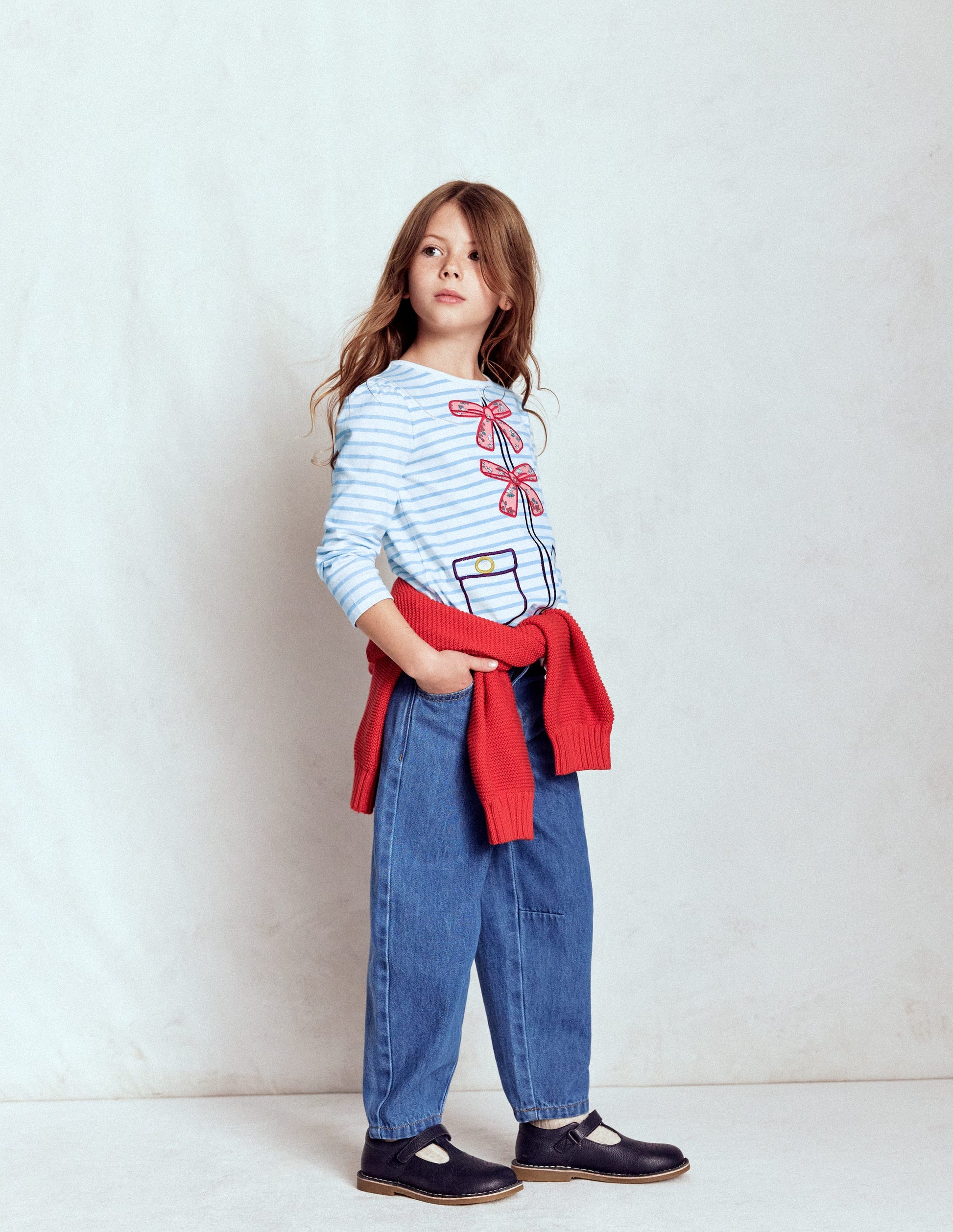 Puff Sleeve Appliqué  T-shirt-Soft Ivory/Glacier Blue-2