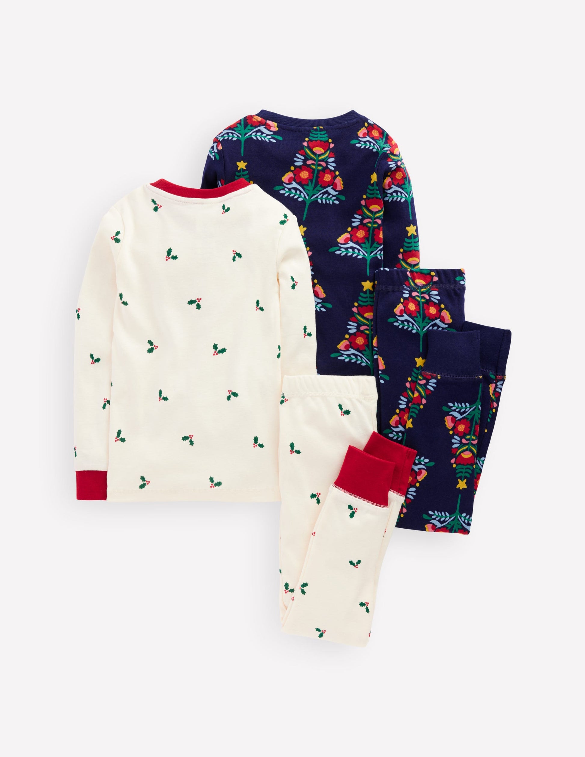 Twin Pack Snug Pyjamas-College Navy Christmas Trees-2